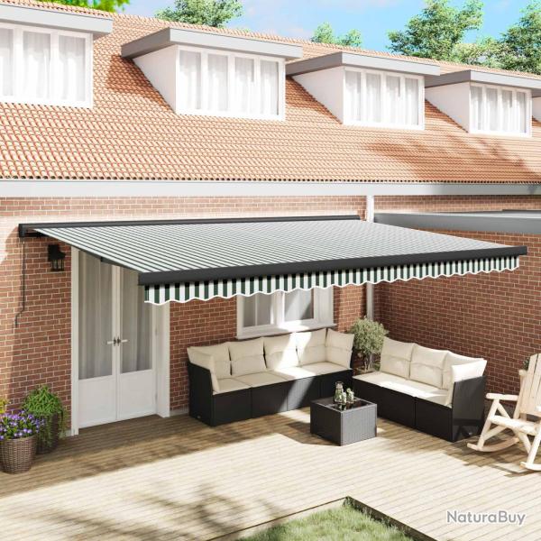 Auvent R�tractable Vert et blanc 500 � 300 cm Tissu et M�tal