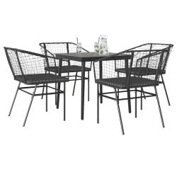 Ensemble &agrave; manger de et coussins 5 pcs noir rotin verre