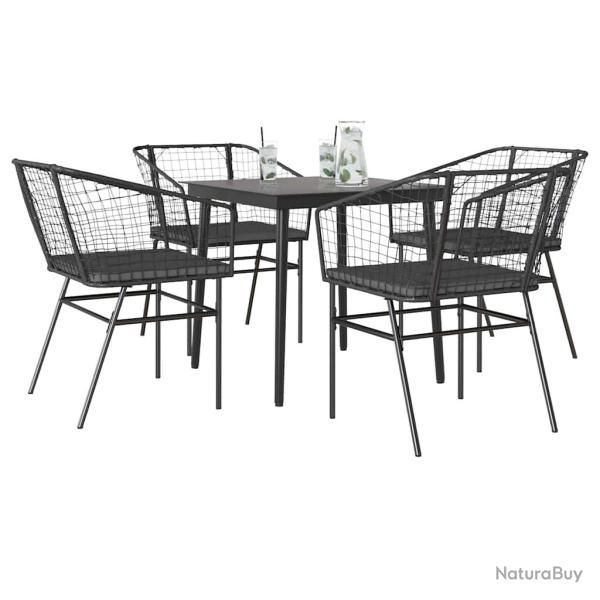 Ensemble � manger de et coussins 5 pcs noir rotin verre