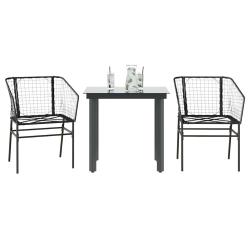 Ensemble &agrave; manger de 3 pcs noir r&eacute;sine tress&eacute;e verre