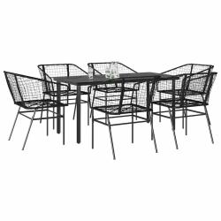 Ensemble &agrave; manger de 7pcs noir poly rotin verre
