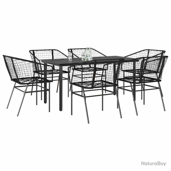 Ensemble � manger de 7pcs noir poly rotin verre