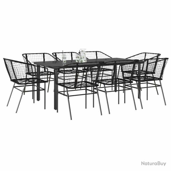 Ensemble � manger de 9pcs noir poly rotin verre