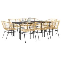 Ensemble &agrave; manger de 9 pcs marron r&eacute;sine tress&eacute;e verre
