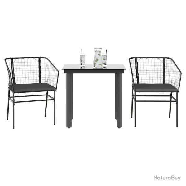 Ensemble � manger de et coussins 3 pcs noir rotin verre