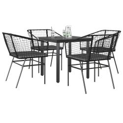 Ensemble &agrave; manger de et coussins 5 pcs noir rotin verre