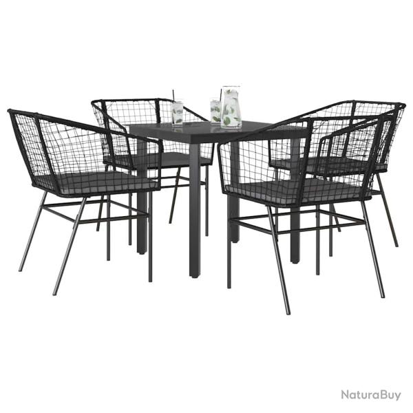 Ensemble � manger de et coussins 5 pcs noir rotin verre