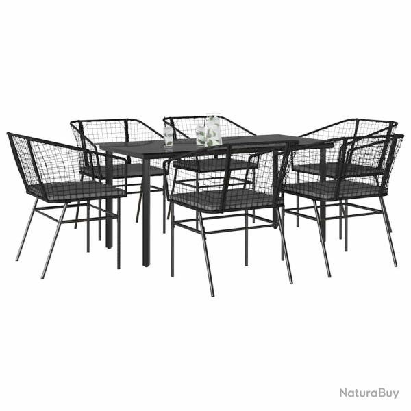 Ensemble � manger de coussins 7pcs noir poly rotin verre