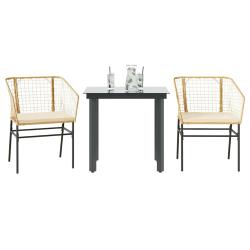 Ensemble &agrave; manger coussins 3pcs marron poly rotin verre