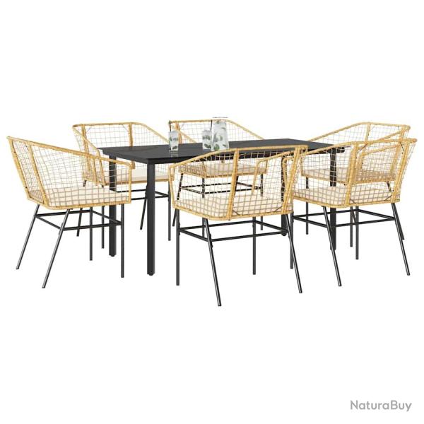 Ensemble � manger coussins 7pcs marron poly rotin verre