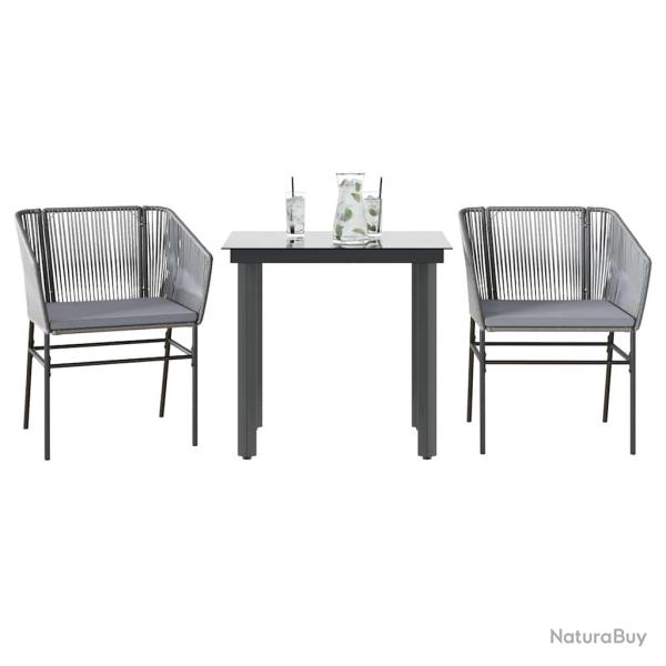 Ensemble � manger coussins 3 pcs gris poly rotin verre