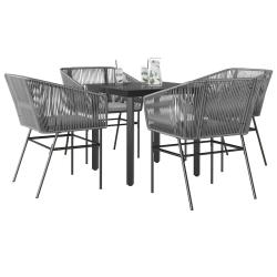 Ensemble &agrave; manger coussins 5 pcs gris poly rotin verre