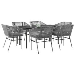 Ensemble &agrave; manger coussins 7 pcs gris poly rotin verre