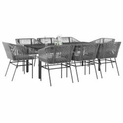 Ensemble &agrave; manger coussins 9 pcs gris poly rotin verre