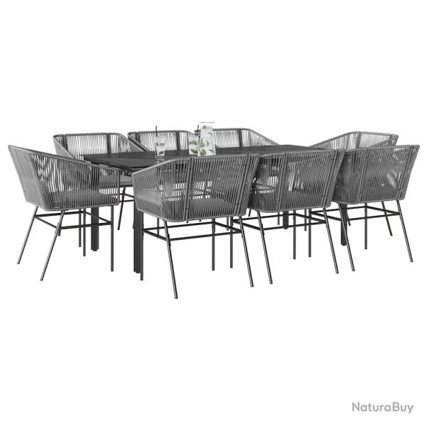 Ensemble � manger coussins 9 pcs gris poly rotin verre