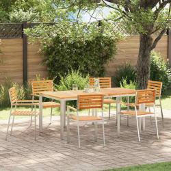 Chaise de 6 pcs Bois de teck massif et acier inoxydable