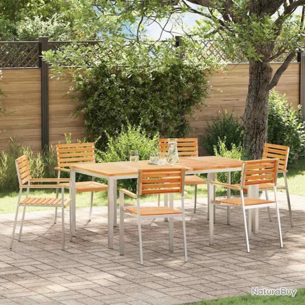 Chaise de 6 pcs Bois de teck massif et acier inoxydable