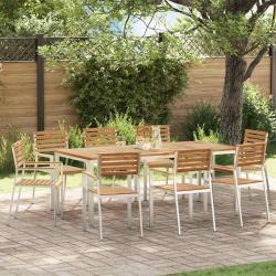 Chaise de 8 pcs Bois de teck massif et acier inoxydable