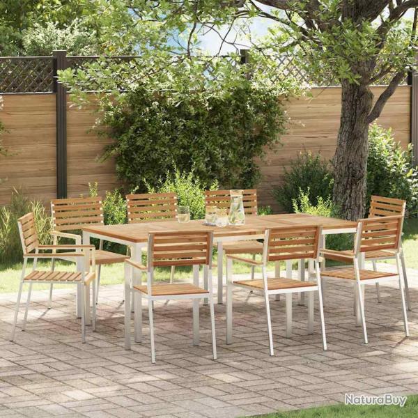 Chaise de 8 pcs Bois de teck massif et acier inoxydable