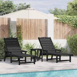 Transat 2 pcs Noir 195,5 x 53 x 98,5 cm Poly&eacute;thyl&egrave;ne