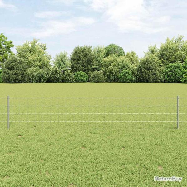Cl�ture Euro avec poteau 25 x 0,4 m Acier galvanis� Argent�