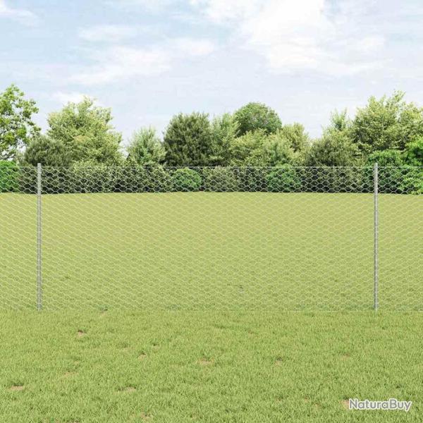 Cl�ture hexagonale avec poteau 50 x 1 m Acier galvanis� Argent�