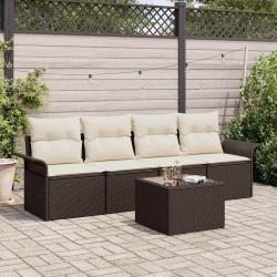 Ensemble de Canap&eacute;s avec coussin 5 pcs Marron polyrotin