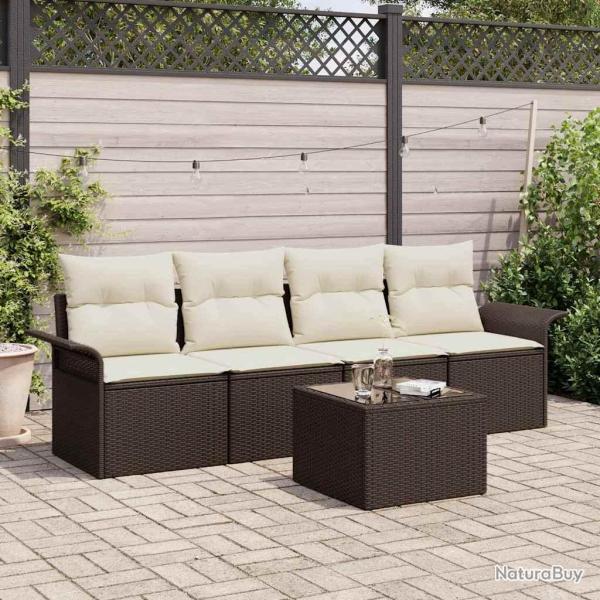 Ensemble de Canap�s avec coussin 5 pcs Marron polyrotin