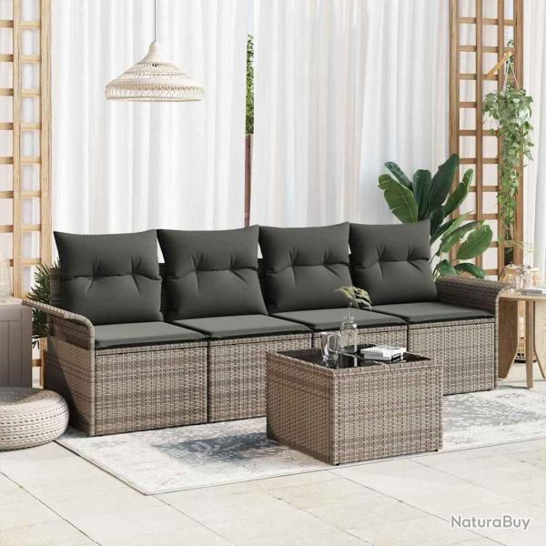 Ensemble de Canap�s avec coussin 5 pcs Gris polyrotin