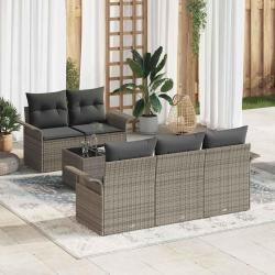 Ensemble de Canap&eacute;s avec coussin 6 pcs Gris polyrotin