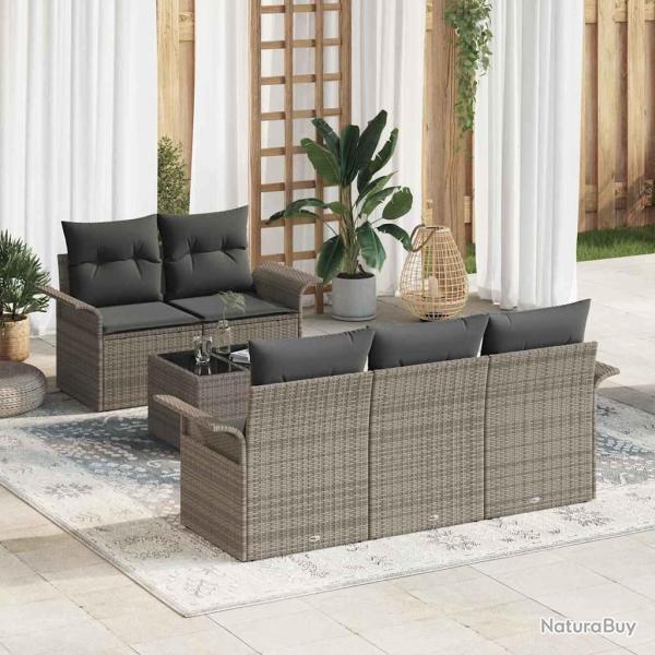 Ensemble de Canap�s avec coussin 6 pcs Gris polyrotin