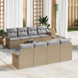 Ensemble de canap&eacute; de 9 pcs Beige Poly rotin