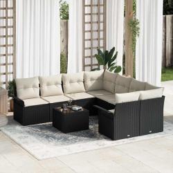Ensemble de canap&eacute; de 9 pcs Noir Poly rotin