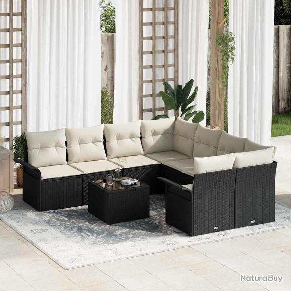 Ensemble de canap� de 9 pcs Noir Poly rotin