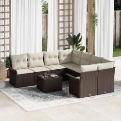 Ensemble de canap&eacute; de 9 pcs Marron Poly rotin