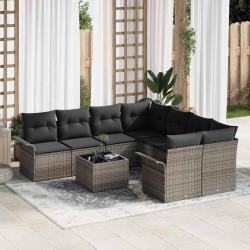 Ensemble de canap&eacute; de avec coussin 9 pcs Gris polyrotin