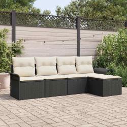 Canap&eacute; d'ext&eacute;rieur avec coussin 5 pcs Noir polyrotin