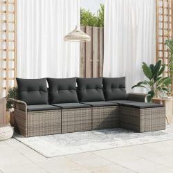 Canap&eacute; d'ext&eacute;rieur avec coussin 5 pcs Gris polyrotin