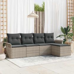 Canap&eacute; d'ext&eacute;rieur avec coussin 5 pcs Gris clair polyrotin