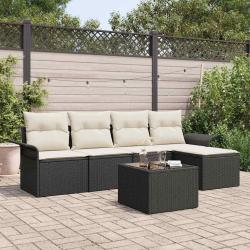 Canap&eacute; d'ext&eacute;rieur avec coussin 6 pcs Noir polyrotin