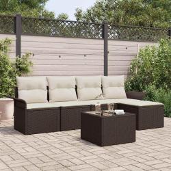 Canap&eacute; d'ext&eacute;rieur avec coussin 6 pcs Marron polyrotin