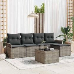 Canap&eacute; d'ext&eacute;rieur avec coussin 6 pcs Gris polyrotin