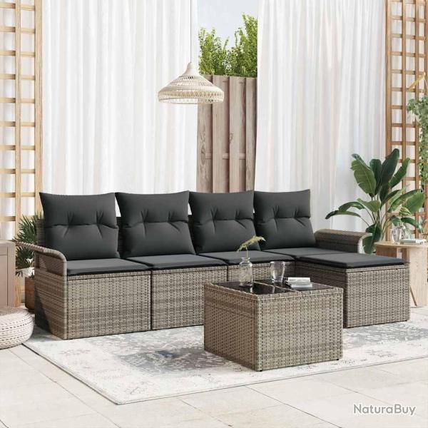Canap� d'ext�rieur avec coussin 6 pcs Gris polyrotin