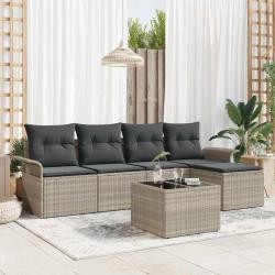 Canap&eacute; d'ext&eacute;rieur avec coussin 6 pcs Gris clair polyrotin