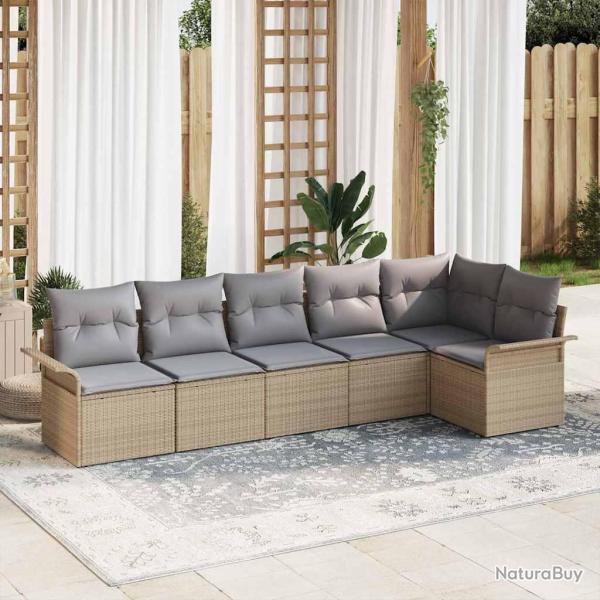 Ensemble de canap� de avec coussin 6 pcs Beige polyrotin