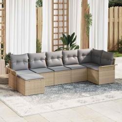 Ensemble de canap&eacute; de avec coussin 7 pcs Beige polyrotin