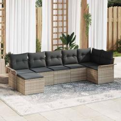 Ensemble de canap&eacute; de 7 pcs Gris clair Poly rotin