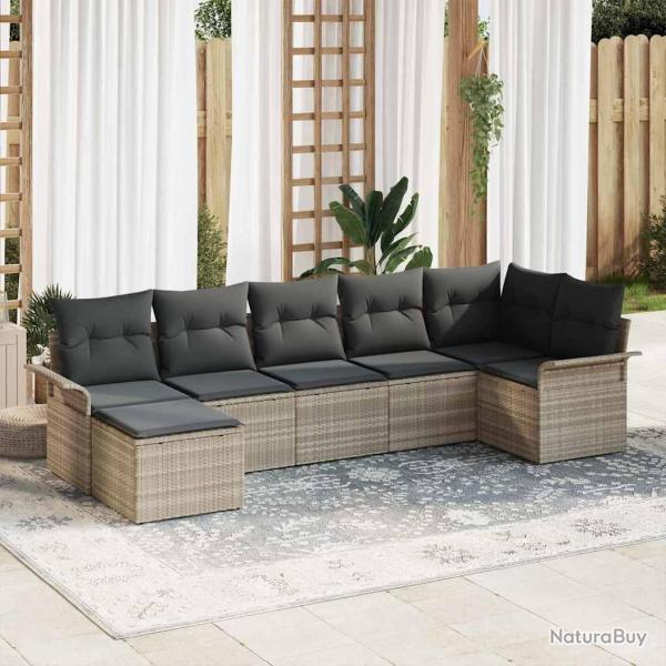Ensemble de canap� de 7 pcs Gris clair Poly rotin