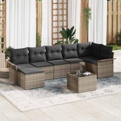 Ensemble de canap&eacute; de avec coussin 8 pcs Gris Poly rotin