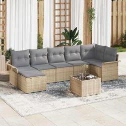 Ensemble de canap&eacute; de 8 pcs Beige Poly rotin